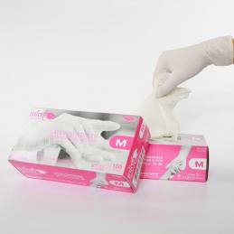 SKI - สกี จำหน่ายสินค้าหลากหลาย และคุณภาพดี | SRITRANG SATORY GLOVE POWDER กล่องสีชมพู - มีแป้ง  #M-DLXFBOG (ลัง 20กล่อง, 1 กล่องมี 100ชิ้น)