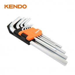 KENDO 20733 ประแจหกเหลี่ยมตัวแอล ขาวยาวพิเศษ 9 ตัวชุด ขนาด 1.5-10 mm.
