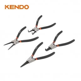 KENDO 11510 ชุดคีมหนีบแหวน-คีมถ่างแหวน ปากงอ-ปากตรง 4 ตัวชุด 180mm/7นิ้ว