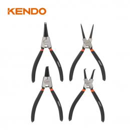 KENDO 11510 ชุดคีมหนีบแหวน-คีมถ่างแหวน ปากงอ-ปากตรง 4 ตัวชุด 180mm/7นิ้ว