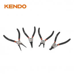 KENDO 11510 ชุดคีมหนีบแหวน-คีมถ่างแหวน ปากงอ-ปากตรง 4 ตัวชุด 180mm/7นิ้ว