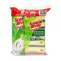 (โปรแพ็คสุดคุ้ม) 3M สก๊อตช์-ไบรต์ ฟองน้ำพร้อมใยขัด 6 ชิ้น แถมน้ำยาล้างจาน