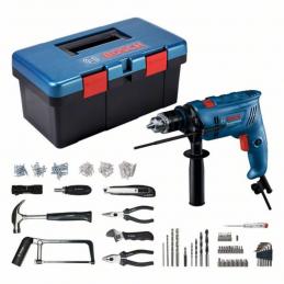 Bosch GSB600 #06011A03K2 สว่านกระแทก 4 หุน (ปรับรอบ ซ้าย-ขวา) 600 วัตต์ 0-3000 รอบ อัตราการกระแทก 48000 ครั้งต่อนาที อุปกรณ์ 91 ชิ้น กล่อง Fisherman Box