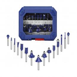 SKI - สกี จำหน่ายสินค้าหลากหลาย และคุณภาพดี | WORKPRO WP402303 ชุดดอกเราเตอร์ สำหรับงานไม้ ขนาด 6.35 มม. (15 ชิ้น)(1/4นิ้ว)