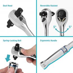 DURATECH DT404049 ด้ามฟรีและชุดลูกบ๊อกซ์-เมตริก 3-IN-1 24 ชิ้น แกน 1/4 , 3/8 , 1/2