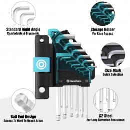 Duratech DT404002 ชุดประแจหกเหลี่ยมแขนยาว S2 พร้อมด้ามจับตัว T ระบบเมตริก 12 ชิ้น