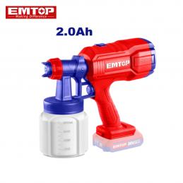 EMTOP ELSG20256 กาพ่นสีไร้สาย พร้อมอุปกรณ์เสริม แบตเตอร์รี่ 20V 2.0Ah แท่นชาร์จ