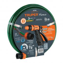 SKI - สกี จำหน่ายสินค้าหลากหลาย และคุณภาพดี | TRUPER 19750 สายยางฉีดน้ำ รุ่นเสริมความแข็งแรง 3 ชั้น 1/2นิ้ว ยาว 15เมตร พร้อมข้อต่อพลาสติก