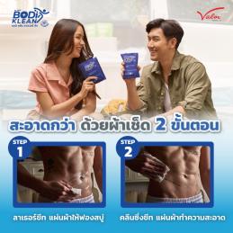 BRE BODI KLEAN Soap Shower Sheet ผ้าอาบน้ำ ไม่ใช้น้ำ สูตรเมนทอล ขนาดผ้า 20x30 ซม. (2คู่/ซอง) (แผ่นสบู่ 2 + แผ่นทำความสะอาด 2)