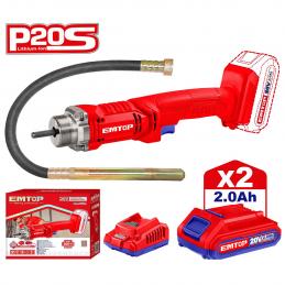 SKI - สกี จำหน่ายสินค้าหลากหลาย และคุณภาพดี | EMTOP ECVL2023013 เครื่องจี้ปูนไร้สาย พร้อมแบตเตอรี่ 20V 2.0Ahx2 และแท่นชาร์จ