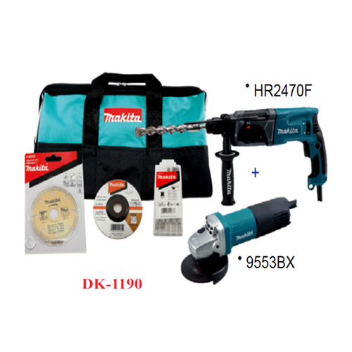 SKI - สกี จำหน่ายสินค้าหลากหลาย และคุณภาพดี | MAKITA DK1190 ชุดเครื่องมือ สว่านโรตารี่+เครื่องขัด(HR2470F+9553BX+BAG) (MCC)