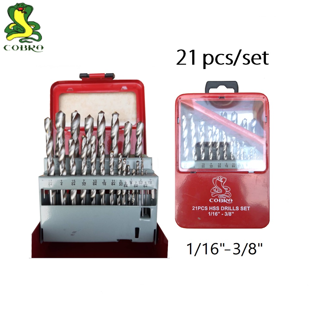 SKI - สกี จำหน่ายสินค้าหลากหลาย และคุณภาพดี | COBRA  ดอกสว่านเจาะเหล็กตัวสีเงิน HSS   21 ตัวชุด (1/16นิ้ว- 3/8นิ้ว)