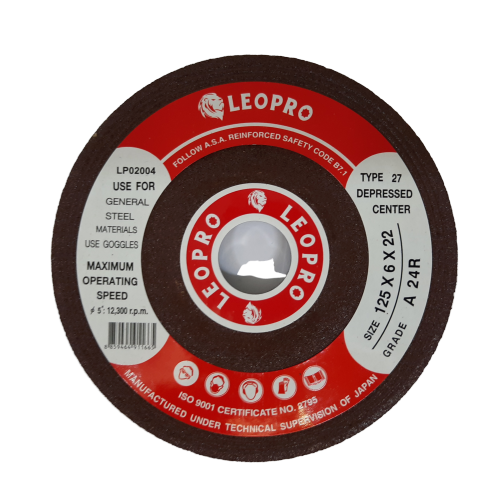 SKI - สกี จำหน่ายสินค้าหลากหลาย และคุณภาพดี | LEOPRO LP02004 แผ่นขัดเหล็กสีแดง 5นิ้ว 125x6x22mm.x2F [A24R] (100แผ่น/ลัง)