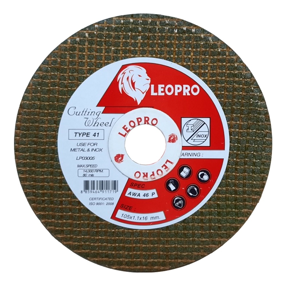 SKI - สกี จำหน่ายสินค้าหลากหลาย และคุณภาพดี | LEOPRO LP03005 แผ่นตัดสแตนเลส สีเขียว 4นิ้ว 105x1.1x16mm.x2F [AWA46P] (ราคาต่อแผ่น 40แผ่น/กล่องเล็ก 400แผ่น/ลัง)