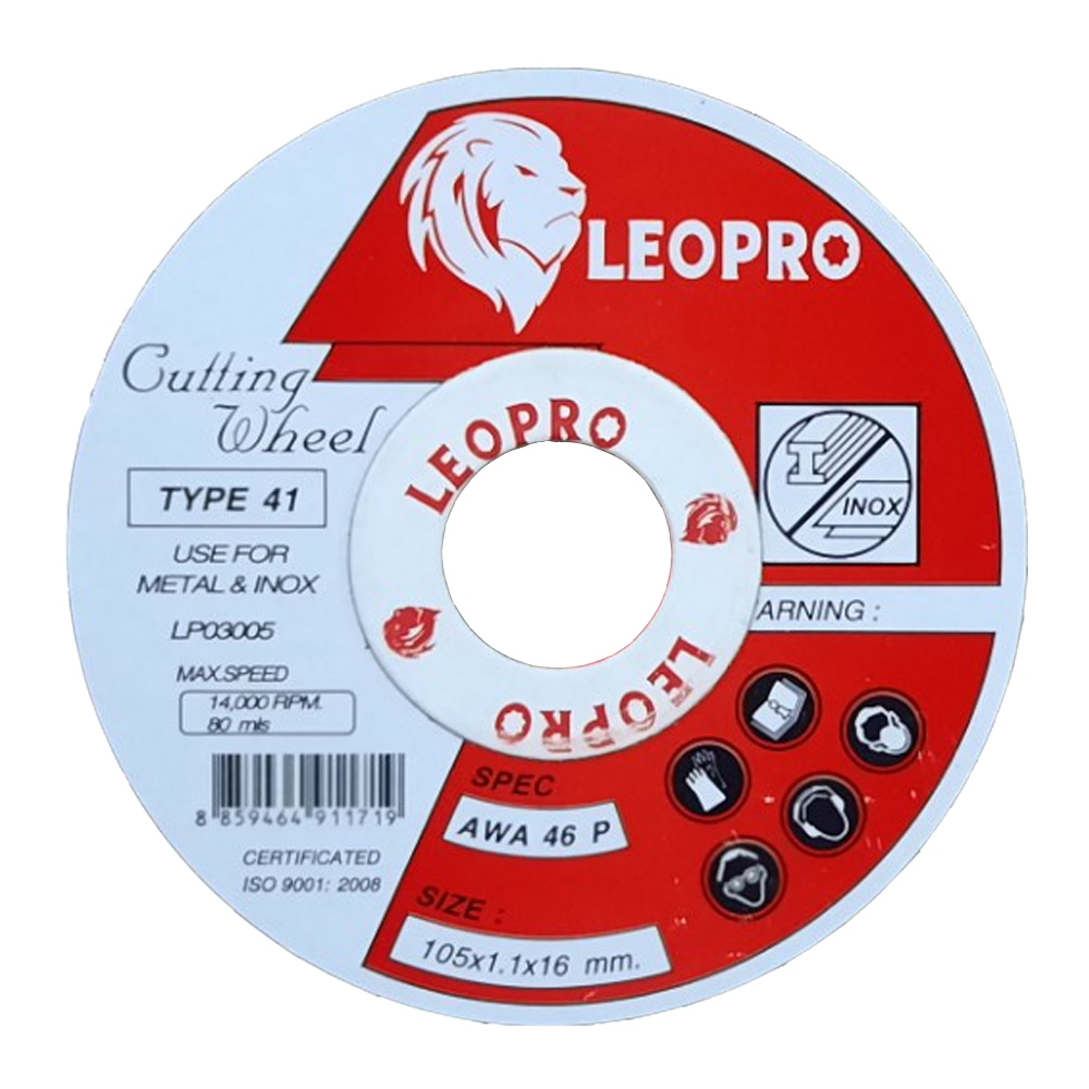 LEOPRO LP03005 แผ่นตัดสแตนเลส สีเขียว 4นิ้ว 105x1.1x16mm.x2F [AWA46P] (ราคาต่อแผ่น 40แผ่น/กล่องเล็ก 400แผ่น/ลัง)
