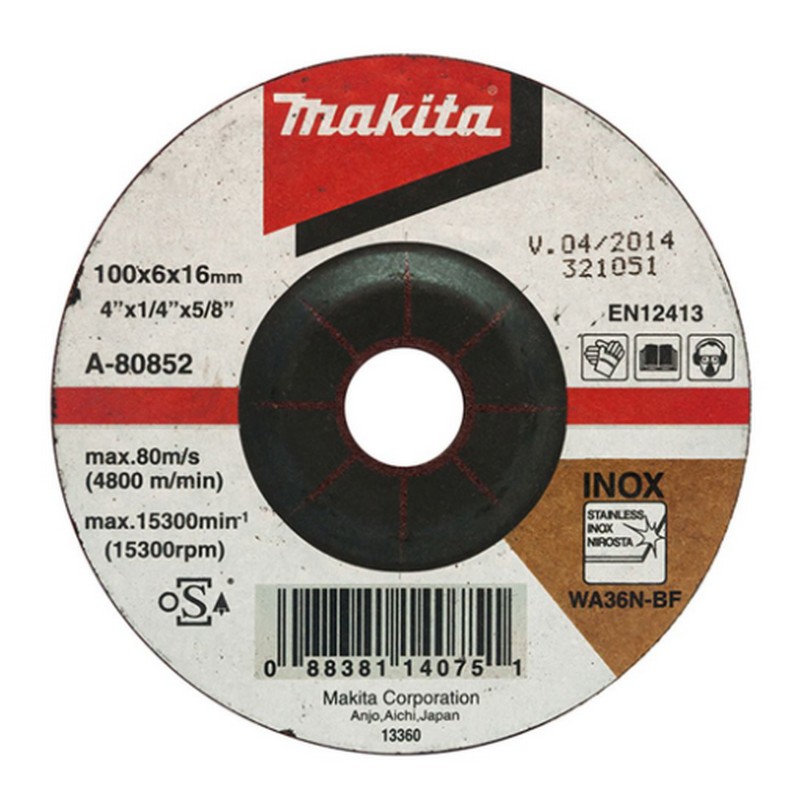 SKI - สกี จำหน่ายสินค้าหลากหลาย และคุณภาพดี | MAKITA A-80852 แผ่นขัดสแตนเลส 4นิ้วx6mm WA36N (25 แผ่น/ก)