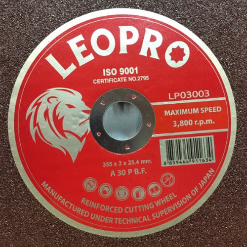 LEOPRO LP03003 แผ่นตัดเหล็กสีแดง 14นิ้ว 355x3.2x25.4mmx1F [A30P] (25แผ่น/ลัง)
