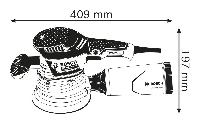 BOSCH GEX125-150 AVE เครื่องขัดกระดาษทรายแบบลูกเบี้ยว ระบบ Vibration Control ใช้ท้้ง 125, 150มม. #060137B101