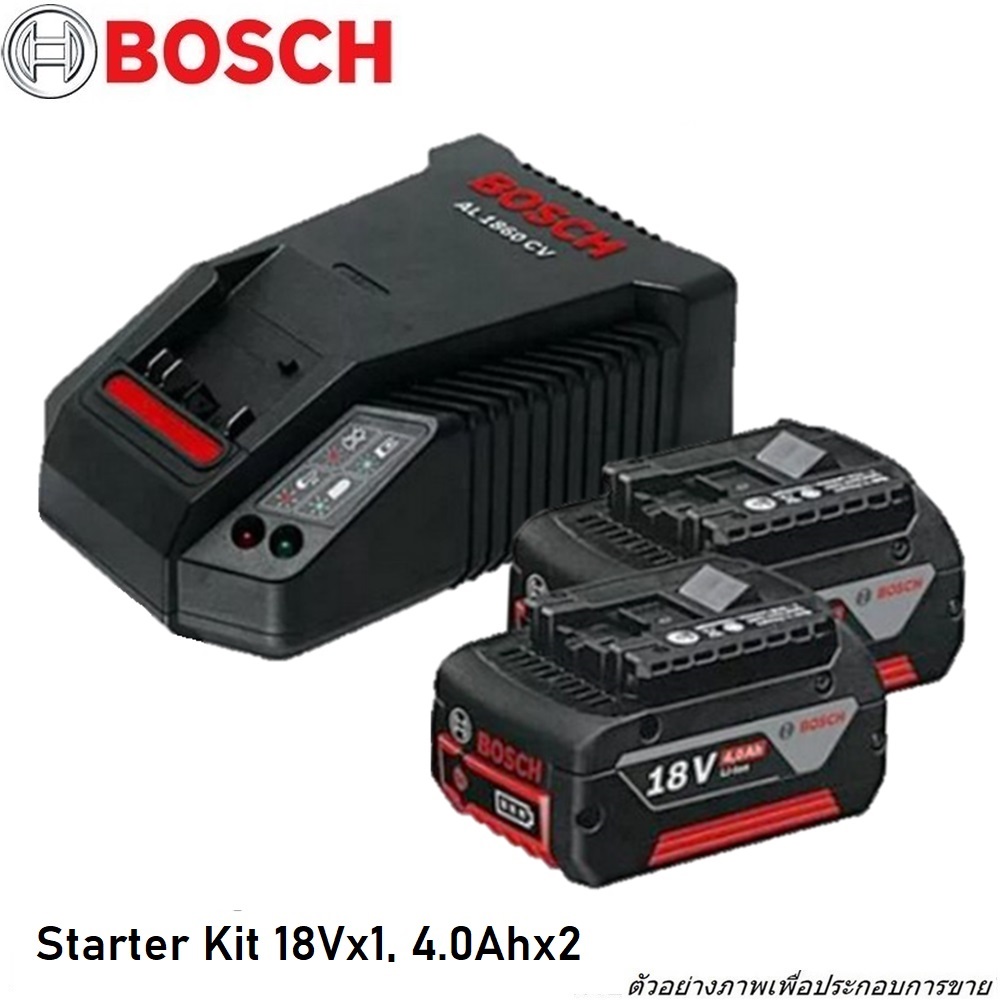 BOSCH #1600A019S0 Starter Kit แท่นชาร์จ+แบตเตอรี่ (1 Charger + 2 Battery) 4.0Ah 18V