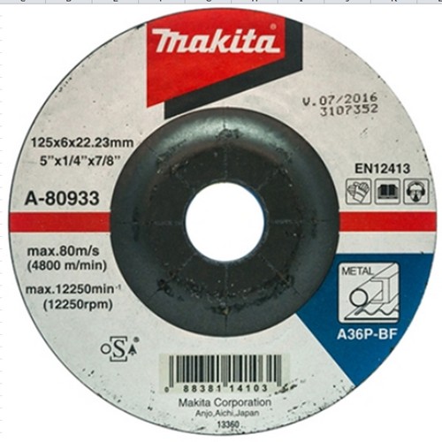 MAKITA แผ่นขัด 5นิ้วx6mm หนา สีดำ (A-80933) A36P กล่องละ 25 ใบ