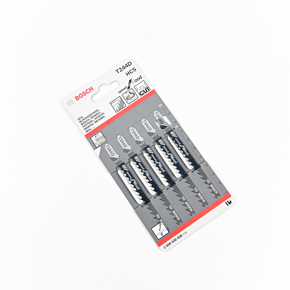 BOSCH T244D ใบเลื่อยจิ๊กซอตัดไม้ประณีต ตัดหนา 5-50 มิล ตัดโค้ง #2608630058 (5ใบ/แผง)