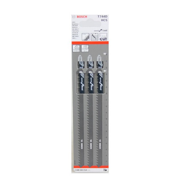 BOSCH T744D ใบเลื่อยจิ๊กซอตัดไม้ ตัดหนา 5-135 มิล ยาวพิเศษ #2608663314  (3ใบ/แผง)