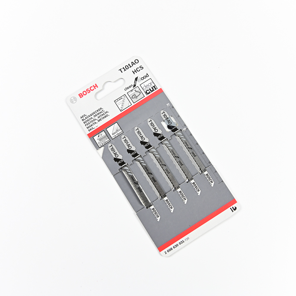BOSCH T101AO ใบเลื่อยจิ๊กซอตัดไม้ละเอียด ตัดหนา 1.5-15 มิล ตัดโค้ง#2608630031 (5ใบ/แผง)