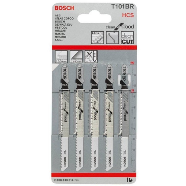 BOSCH T101BR ใบเลื่อยจิ๊กซอตัดไม้ ลามิเนต ตัดหนา 3-30 มิล #2608630014 (5ใบ/แผง)
