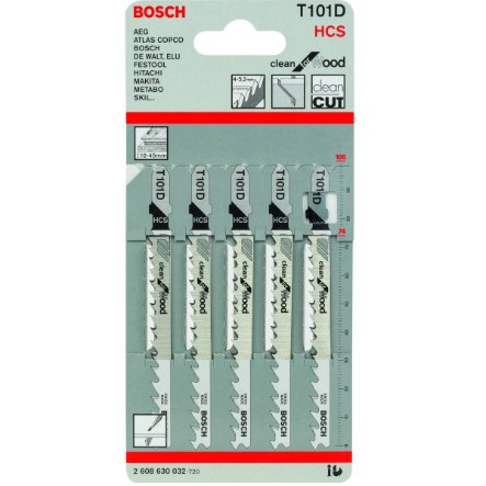 SKI - สกี จำหน่ายสินค้าหลากหลาย และคุณภาพดี | BOSCH T101D ใบเลื่อยจิ๊กซอตัดไม้หนางานประณีต ตัดหนา 10-45 มิล #2608630032 (5ใบ/แผง)