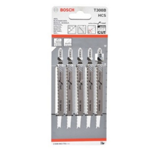 SKI - สกี จำหน่ายสินค้าหลากหลาย และคุณภาพดี | BOSCH T308B ใบเลื่อยจิ๊กซอตัดไม้ ตัดหนา 5-50 มิล #2608663751 (5ใบ/แผง)