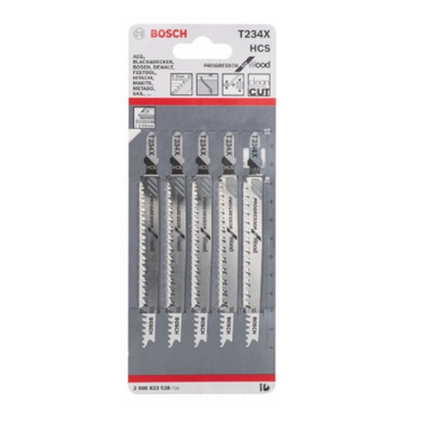 BOSCH T234X ใบเลื่อยจิ๊กซอตัดไม้ ตัดหนา 3-65 มิล เร็วเรียบ #2608633528  (5ใบ/แผง)