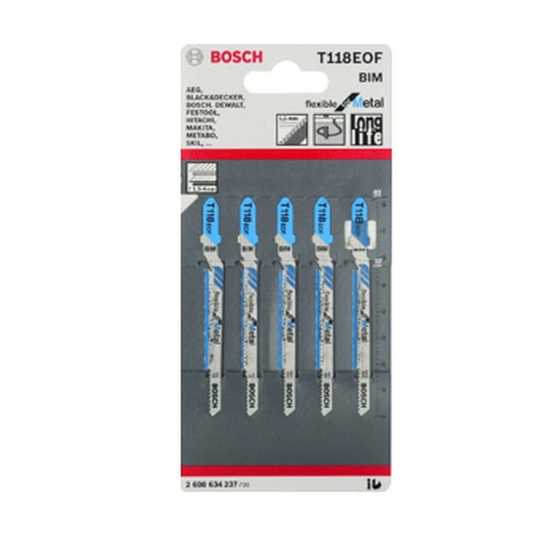 SKI - สกี จำหน่ายสินค้าหลากหลาย และคุณภาพดี | BOSCH T118EOF ใบเลื่อยจิ๊กซอตัดเหล็ก ตัดหนา 1.5-4 มิล #2608634237 (5ใบ/แผง)