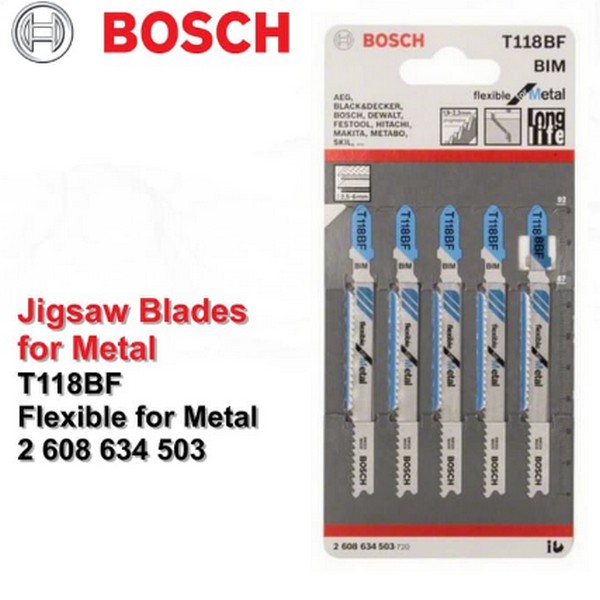SKI - สกี จำหน่ายสินค้าหลากหลาย และคุณภาพดี | BOSCH T118BF ใบเลื่อยจิ๊กซอตัดเหล็ก ตัดหนา 2.5-6 มิล #2608634503 (5ใบ/แผง)