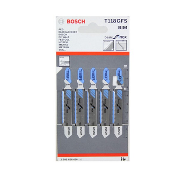 SKI - สกี จำหน่ายสินค้าหลากหลาย และคุณภาพดี | BOSCH T118GFS ใบเลื่อยจิ๊กซอตัดสแตนเลส ตัดหนา 0.5-1.5 มิล #2608636442 (5ใบ/แผง)