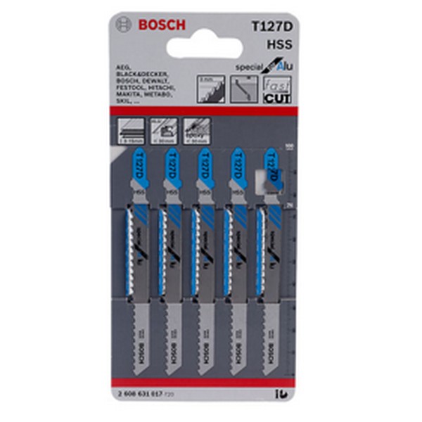BOSCH T127D ใบเลื่อยจิ๊กซอตัดอลูมิเนียม ตัดหนา 3-15 มิล #2608631017 (5ใบ/แผง)