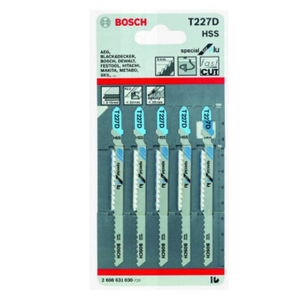BOSCH T227D ใบเลื่อยจิ๊กซอตัดอลูมิเนียม ตัดหนา 3-15 มิล ตัดโค้ง #2608631030 (5ใบ/แผง)