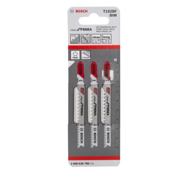 SKI - สกี จำหน่ายสินค้าหลากหลาย และคุณภาพดี | BOSCH T102BF ใบเลื่อยจิ๊กซอ FOR PMMA #2608636780 (3ใบ/แพ็ค)