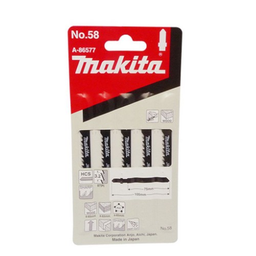 SKI - สกี จำหน่ายสินค้าหลากหลาย และคุณภาพดี | MAKITA ใบเลื่อยจิ๊กซอ #58 (A-86577)[ 5ใบ/แพ็ค]