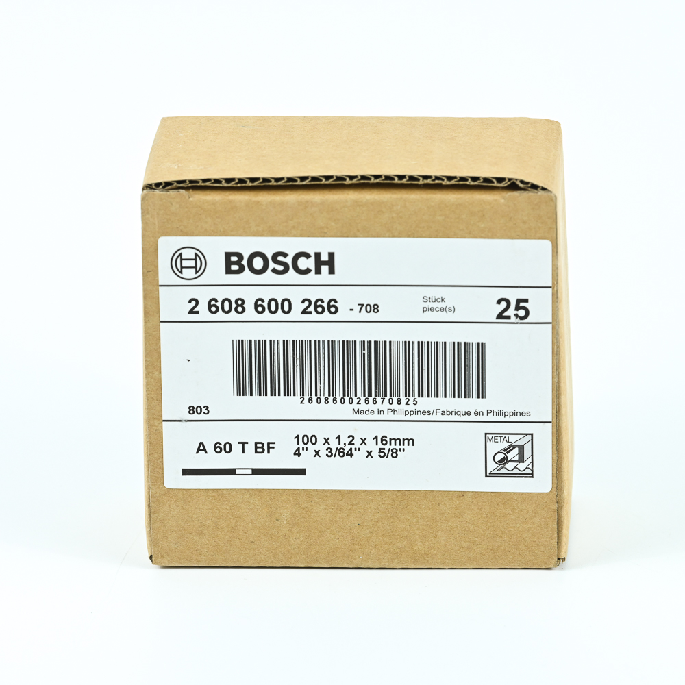 BOSCH แผ่นตัดเหล็ก 4นิ้ว #2608600266 (100x1.2x16mm A60T 2G) (25แผ่น/กล่อง)