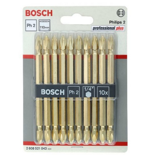 SKI - สกี จำหน่ายสินค้าหลากหลาย และคุณภาพดี | BOSCH ดอกไขควงลม สีทอง PH2x110mm. #2608521043 (10ดอก/แพ็ค)