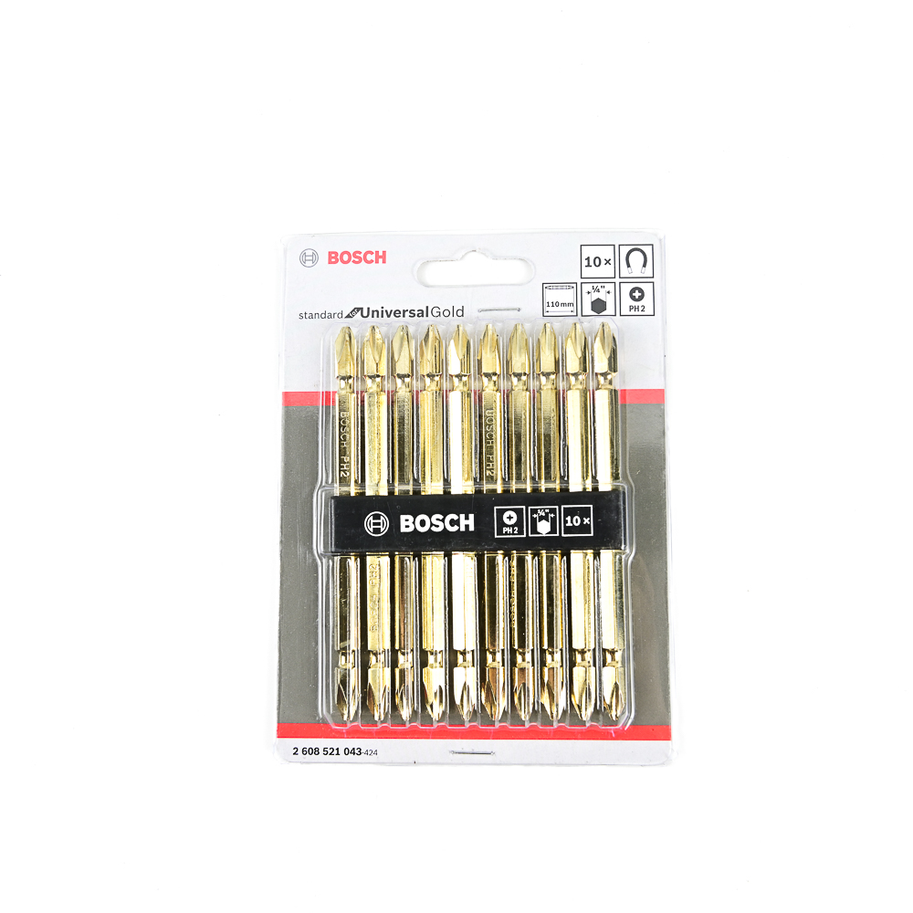 BOSCH ดอกไขควงลม สีทอง PH2x110mm. #2608521043 (10ดอก/แพ็ค)