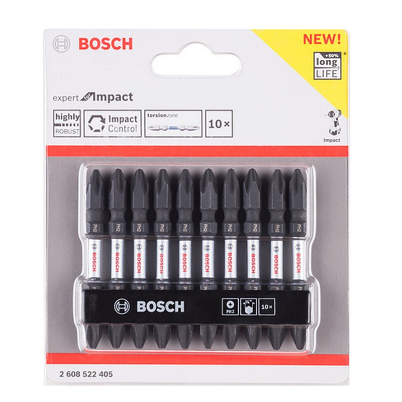 BOSCH 2608522405 ดอกไขควงกระแทก PH2x65mm. สีดำคอคอดสีเงิน (10ดอก/แพ็ค)