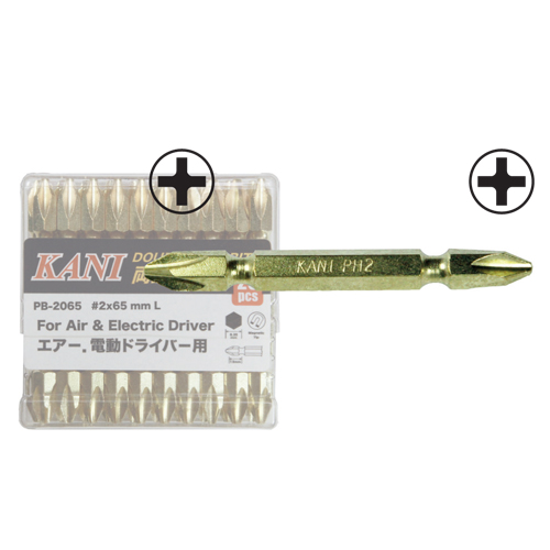 SKI - สกี จำหน่ายสินค้าหลากหลาย และคุณภาพดี | KANI ดอกไขควงลม หัวแฉก 2 หัว สีทอง #2x45mm. แกน 6P 1/4นิ้ว (20ดอก/แพ็ค)