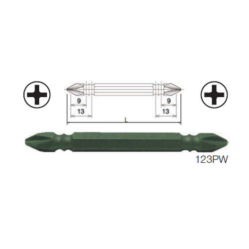 SKI - สกี จำหน่ายสินค้าหลากหลาย และคุณภาพดี | KOKEN 123PW ดอกไขควงลม หัวแฉก 2 หัว #2x100mm. 6P แกน 1/4นิ้ว