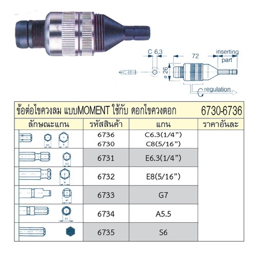 SKI - สกี จำหน่ายสินค้าหลากหลาย และคุณภาพดี | UNIOR 6734 ข้อต่อไขควงลม แบบ MOMENT A5.5 ใช้กับดอกไขควงตอก