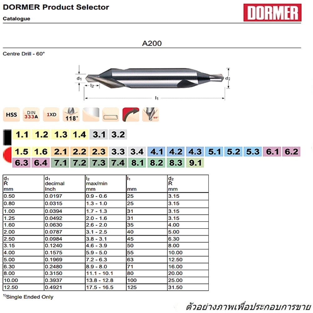 DORMER A200 ดอกนำศูนย์ 8.00mmX 3.15mm