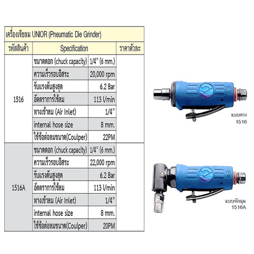 SKI - สกี จำหน่ายสินค้าหลากหลาย และคุณภาพดี | UNIOR 1516A เครื่องเจียลม 1/4นิ้ว (6 mm.) 22,000 rpm