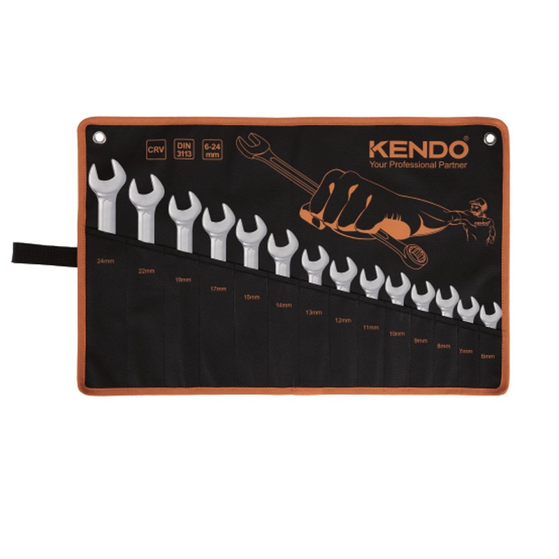 SKI - สกี จำหน่ายสินค้าหลากหลาย และคุณภาพดี | KENDO 15246 ชุดประแจแหวนข้างปากตาย 14 ตัวชุด 6-24mm