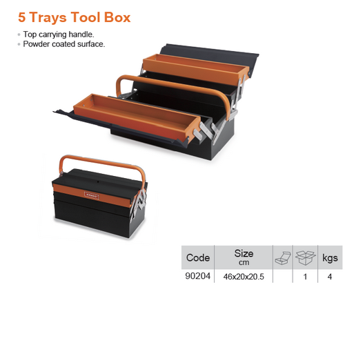 KENDO 90204 กล่องเครื่องมือเหล็ก 3 ชั้น(5ถาด) 46x20x20.5cm