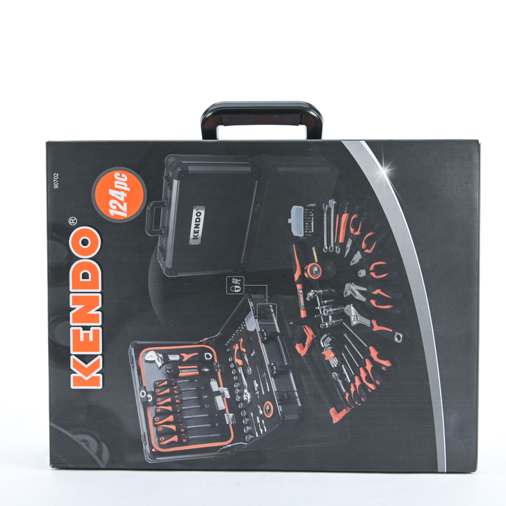 KENDO 90702 ชุดเครื่องมือ 124 ชิ้นพร้อมกระเป๋าอลูมิเนียม 450×330×150mm
